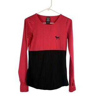Victoria's Secret Pink Raglan Long Sleeve Ultimate Running T-Shirt Pink Black Sm